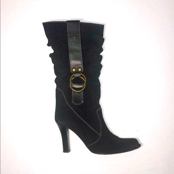 Coach Noreen Black Suede Slouched Boot Size 10M - Picture 1 of 7